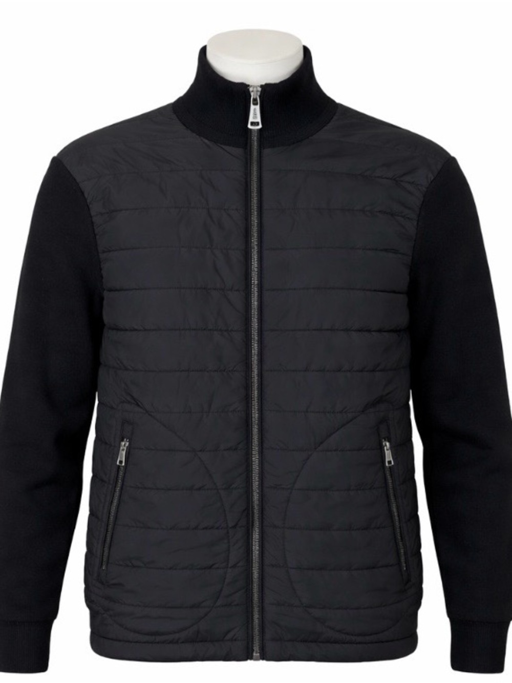 Polo Ralph Lauren Black Quilted Hybrid Jacket  Classic Designer Knit Mens Coat